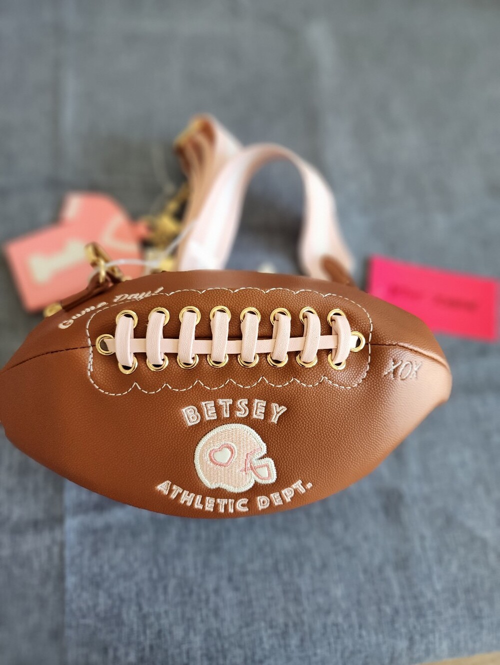 Betsey Johnson Football Crossbody Brown and Pink Jersey and Whistle Charms